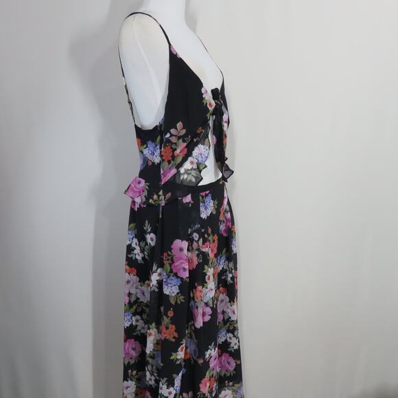 Yumi Kim Monaco Dress in Black Twilight Rose Cut-out Center Front Tie Size Large - Picture 3 of 8